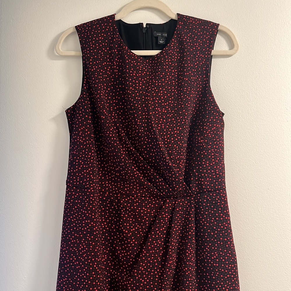 Ruched waist maroon and pink dot dress